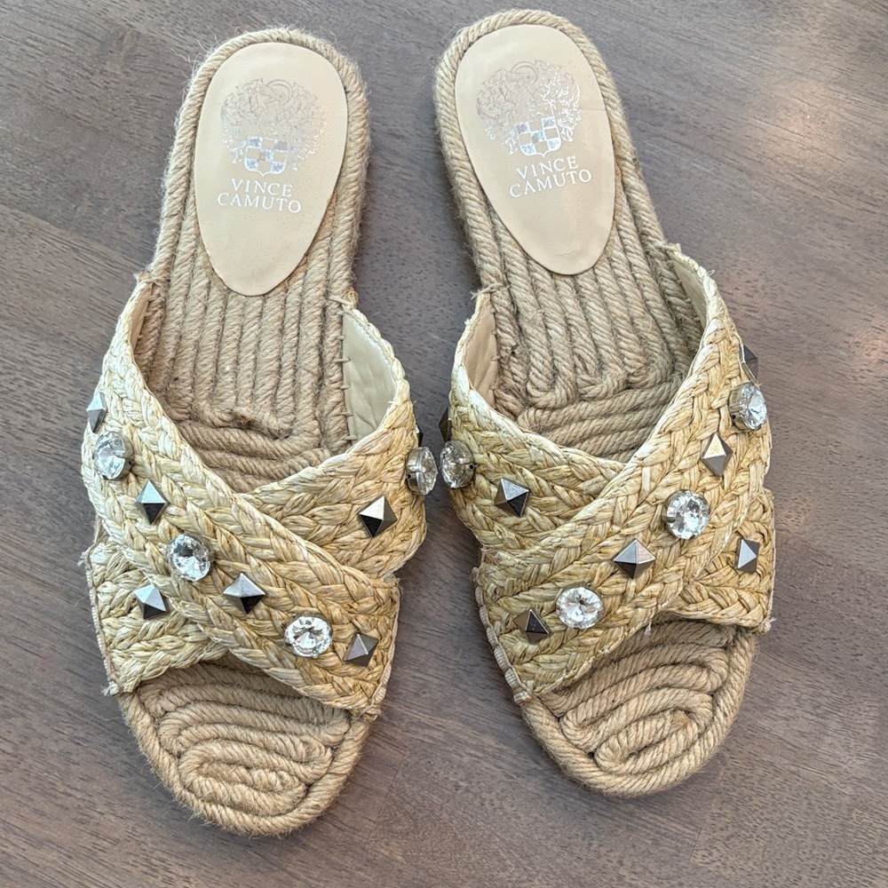 Vince Camuto Tan Embellished Espadrille Slides